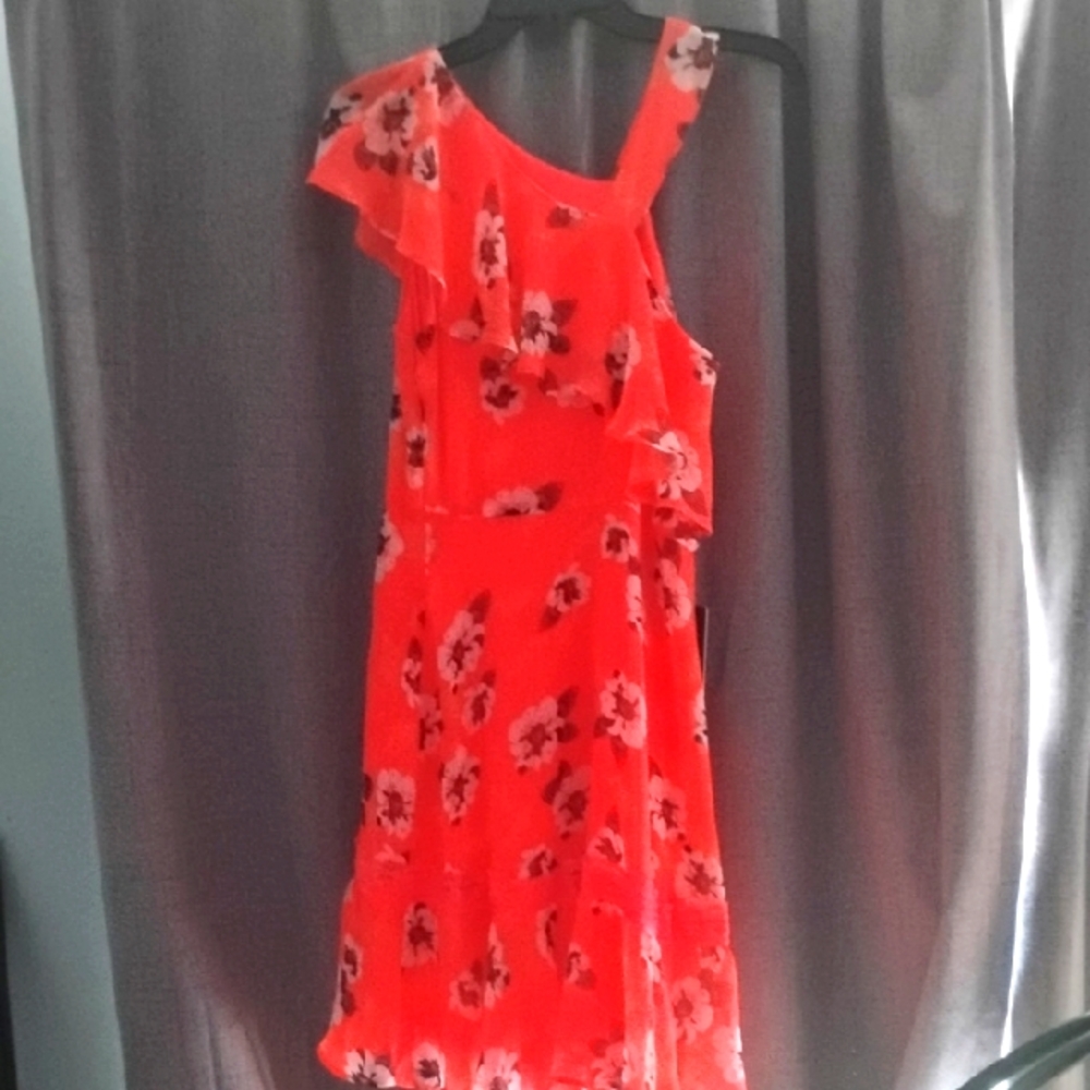 Express One-Shoulder Floral Dress in Coral